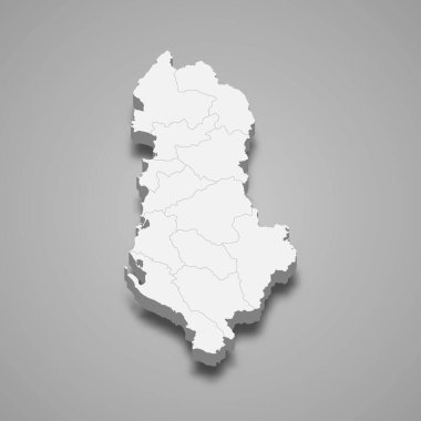 Arnavutluk 'un bölge sınırlı 3d haritası