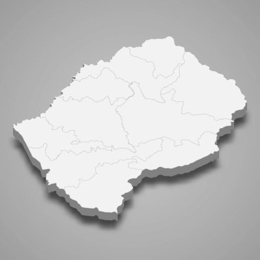 Lesotho 'nun bölge sınırlı 3d haritası