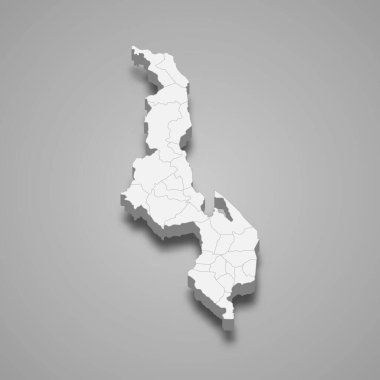 Malawi 'nin bölge sınırlarıyla 3d haritası