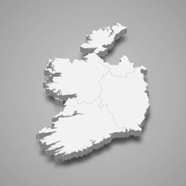 3D爱尔兰与区域边界的地图 — 图库矢量图片