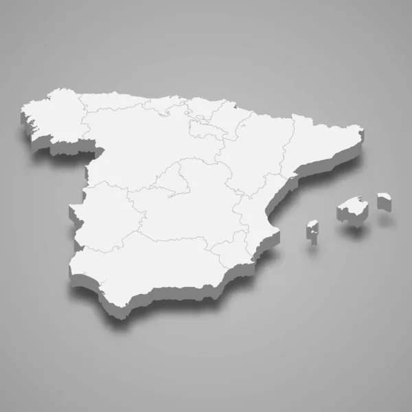 スペインの3D地図と地域の境界線 — ストックベクタ