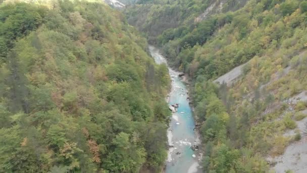 Vista aerea verticale sulla superficie di un fiume di montagna — Video Stock