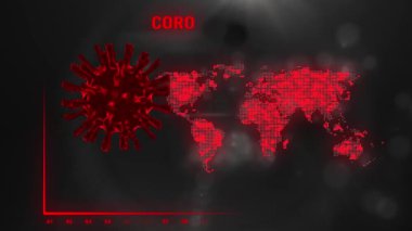 Coronavirus Pandemik Çizelgesi. Covid-19 'un görülme oranıyla ilgili. Coronavirus virüsü virüsün yayılmasının dünya haritası. Mavi arkaplanda canlandırılmış diyagramlar