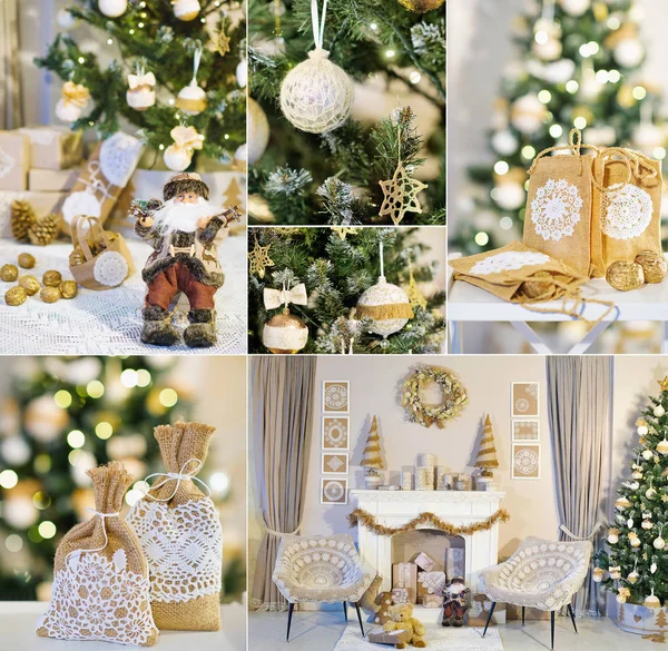 Nya året collage med handgjorda dekorationer — Stockfoto