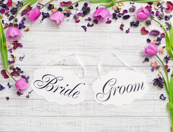 Bride and groom decoration boards — Stock Photo, Image