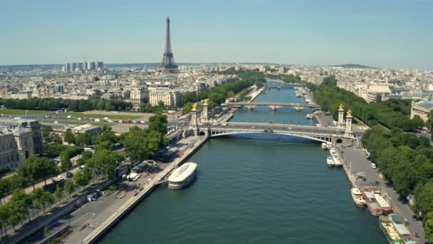 Paris Fransa Havadan Görünümü Ile Seine Nehri — Stok video