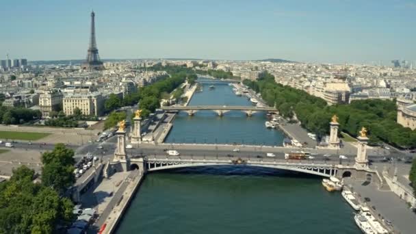 Aerial View Paris France Seine River — Stock Video