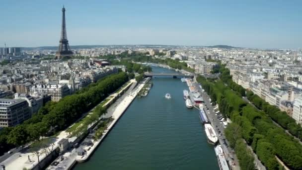 Vista Aérea Paris França Com Rio Sena — Vídeo de Stock