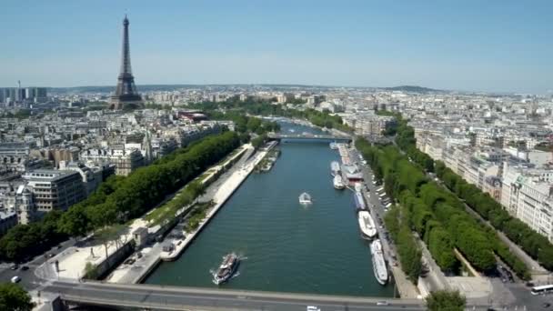 Vista Aérea Paris França Com Rio Sena — Vídeo de Stock