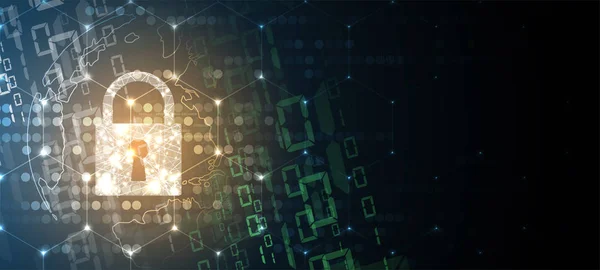 Cyberveiligheid en informatie of netwerk bescherming. Toekomstige tech — Stockvector