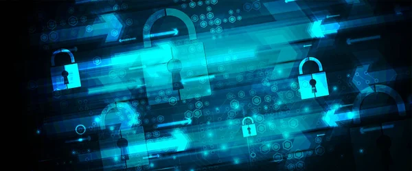 Cyberveiligheid en informatie of netwerk bescherming. Toekomstige tech — Stockvector