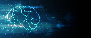 Soyut insan beyni. Yeni yapay zeka teknolojisi. Bilimsel fütürist arkaplan