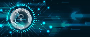 Siber güvenlik ve bilgi ya da ağ koruması. İş ve internet projesi için gelecekteki siber teknoloji web hizmetleri