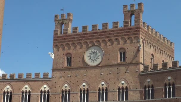 Siena Talya Ağustos Belediye Binası Ana Meydanı Piazza Del Campo — Stok video