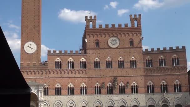Siena Talya Ağustos Belediye Binası Ana Meydanı Piazza Del Campo — Stok video