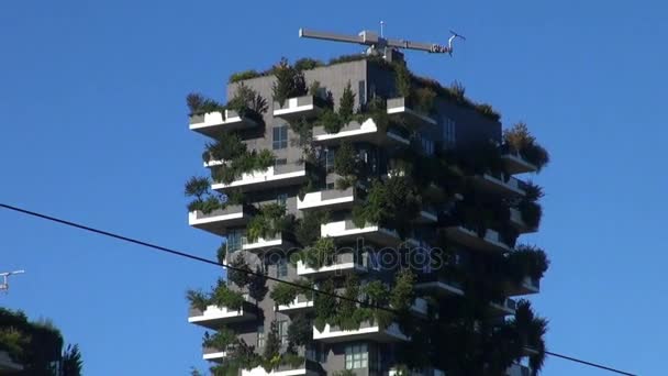 Milaan, Italië, 2016: Unicredit toren en wolkenkrabbers van Porta Garibaldi, verticale bos en toren Solaria, 50fps, real-time — Stockvideo