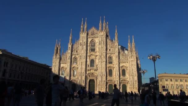 MILAN - ITALY, circa 2016, Beautiful Duomo Cathedral at sunset with orange sunlight in Milan, landmark facade by day,50fps, real time — Stock Video