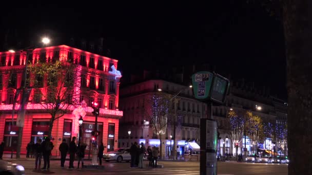 Париж Франція Близько 2017 Довершеність Парижа Єлисейськими Полями Ніч Рухом — стокове відео