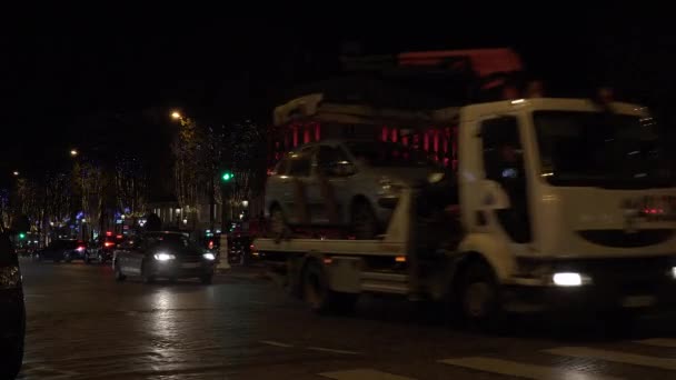 Paryż Francja Circa 2017 Pejzaże Paryża Champs Elysees Nocy Ruchu — Wideo stockowe