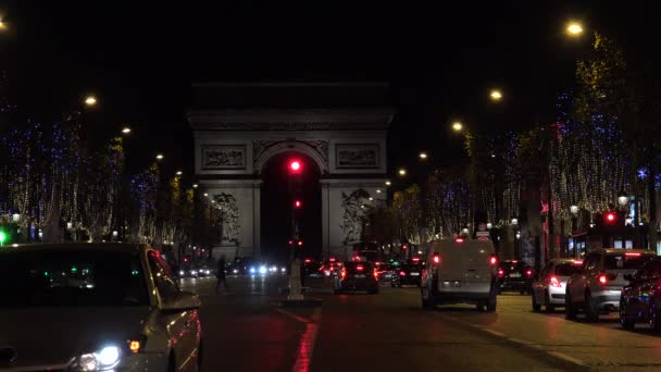 Párizs Franciaország Cirka 2017 Városképek Párizsi Champs Élysées Éjszakai Forgalom — Stock videók