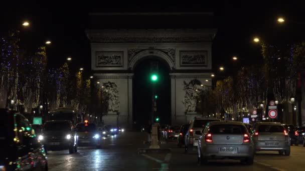Párizs Franciaország Cirka 2017 Városképek Párizsi Champs Élysées Éjszakai Forgalom — Stock videók