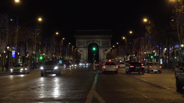 Paříž Francie Cca 2017 Panoramata Pařížské Champs Elysees Noci Provoz — Stock video