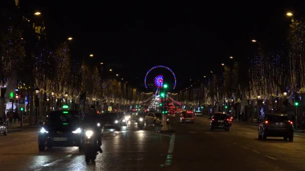 Parijs Frankrijk 2017 Stadsgezichten Van Parijs Met Champs Elysees Nacht — Stockvideo