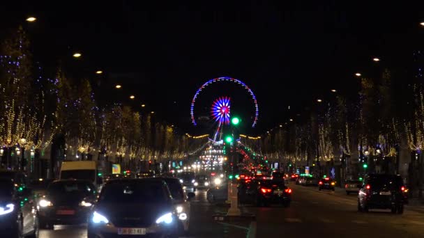 Paryż Francja Circa 2017 Pejzaże Paryża Champs Elysees Nocy Ruchu — Wideo stockowe