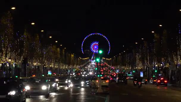 Párizs Franciaország Cirka 2017 Városképek Párizsi Champs Élysées Éjszakai Forgalom — Stock videók