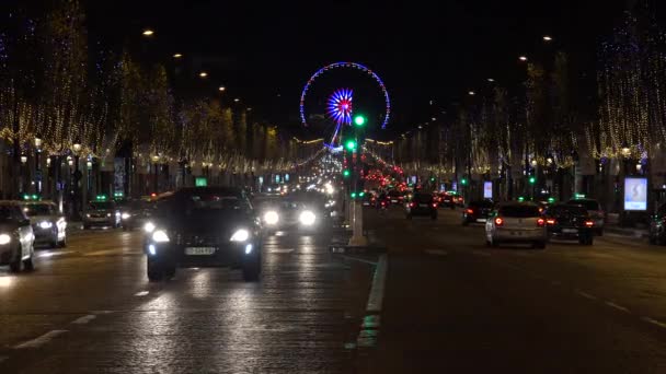 Paříž Francie Cca 2017 Panoramata Pařížské Champs Elysees Noci Provoz — Stock video