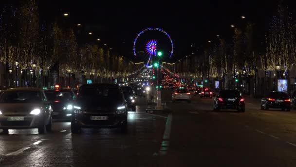 Paryż Francja Circa 2017 Pejzaże Paryża Champs Elysees Nocy Ruchu — Wideo stockowe