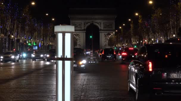 Paryż Francja Circa 2017 Pejzaże Paryża Champs Elysees Nocy Ruchu — Wideo stockowe