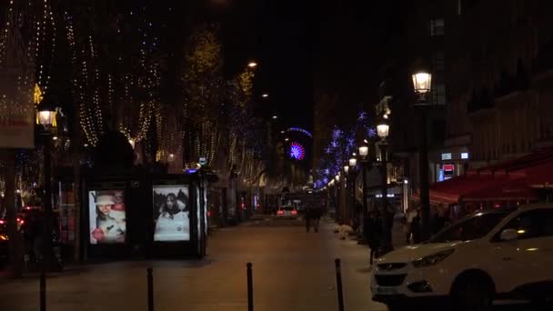 Parijs Frankrijk 2017 Stadsgezichten Van Parijs Met Champs Elysees Nacht — Stockvideo