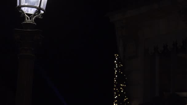 2017 城市巴黎与香榭丽舍大街在夜间与交通汽车和圣诞节日灯 — 图库视频影像
