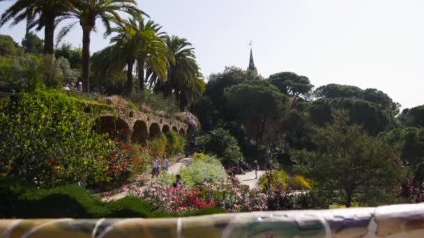 Barcelona Spanien Circa Maj 2017 Skjuten Parc Guell Stadens Stora — Stockvideo