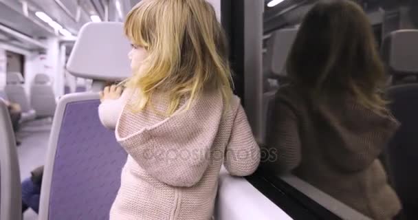 Маленький ребенок путешествует на поезде — стоковое видео