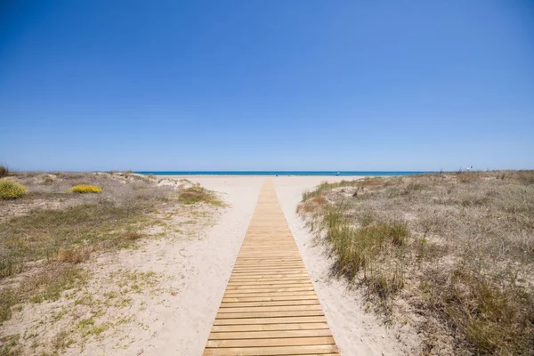 Trä footway tillgång till Pine Beach i Castellon — Stockfoto