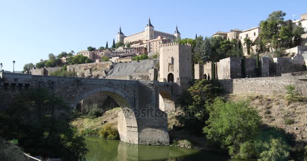 Toledo city and Alcantara bridge — Stock Video