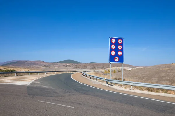 Sign indicating prohibited vehicles on the highway — Stock Photo, Image