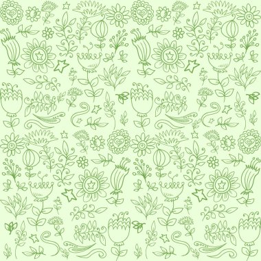 Yeşil sorunsuz handrawn desen çiçek arka plan 