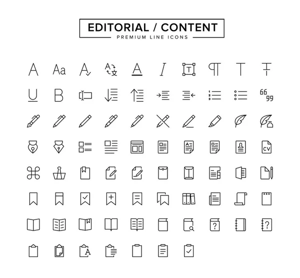 Editorial Content Line Icon gesetzt — Stockvektor