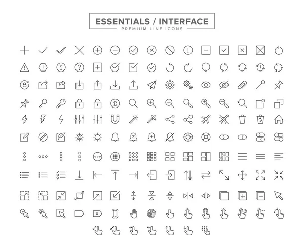 Set di icone della linea di interfaccia essenziale — Vettoriale Stock