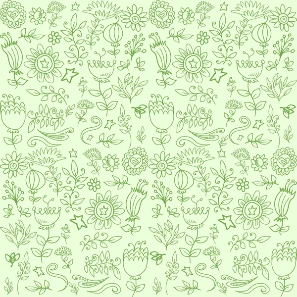 Vert sans couture motif à la main fond floral — Image vectorielle