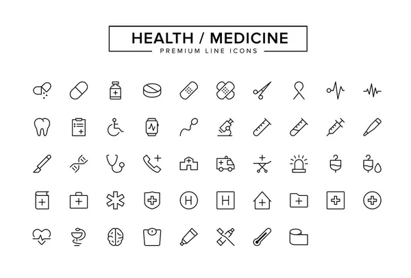 Juego de iconos de línea de medicina de salud — Vector de stock