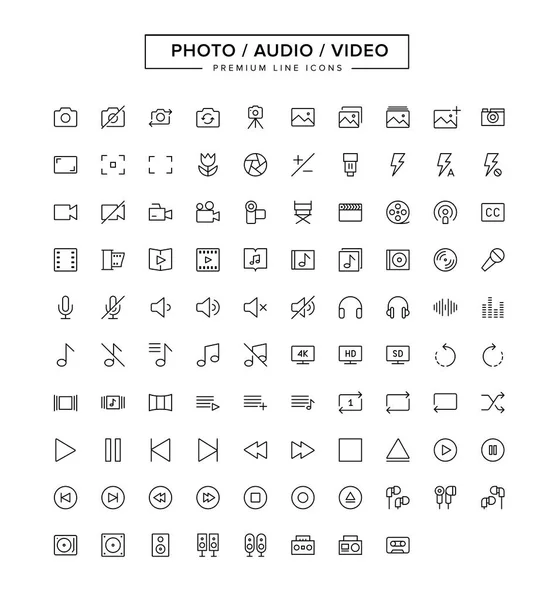 Photo Audio Video Line Icon Set — Stock Vector