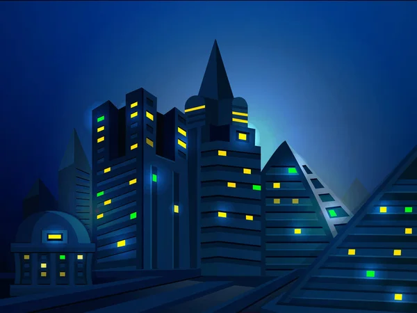 高速道路。都市インフラのイラスト、背景、現代建築に未来都市。飛行機飛ぶ。夜景、青い背景に白い線のベクトル デザイン