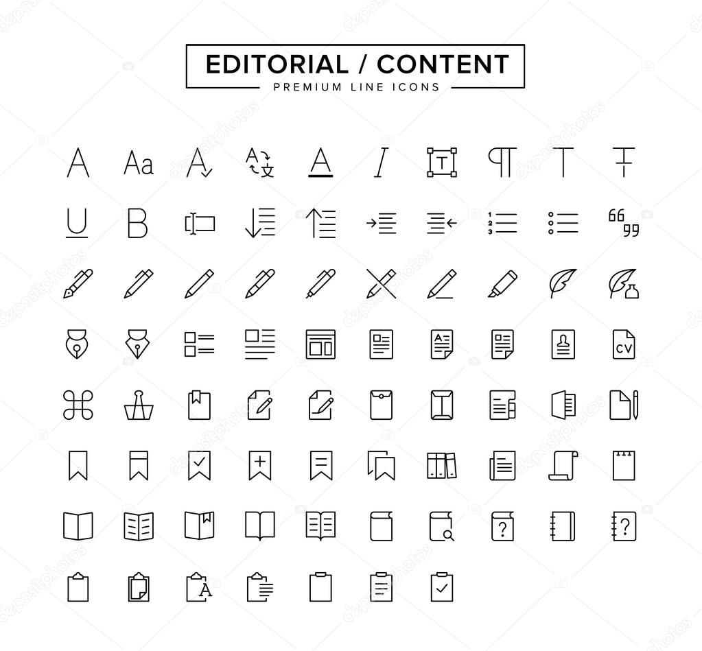 Editorial Content Line Icon Set