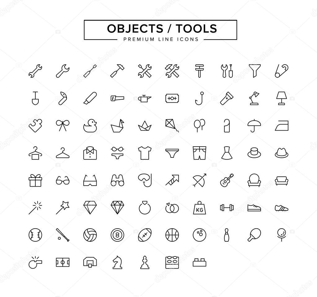 Objects Tools Line Icon Set.