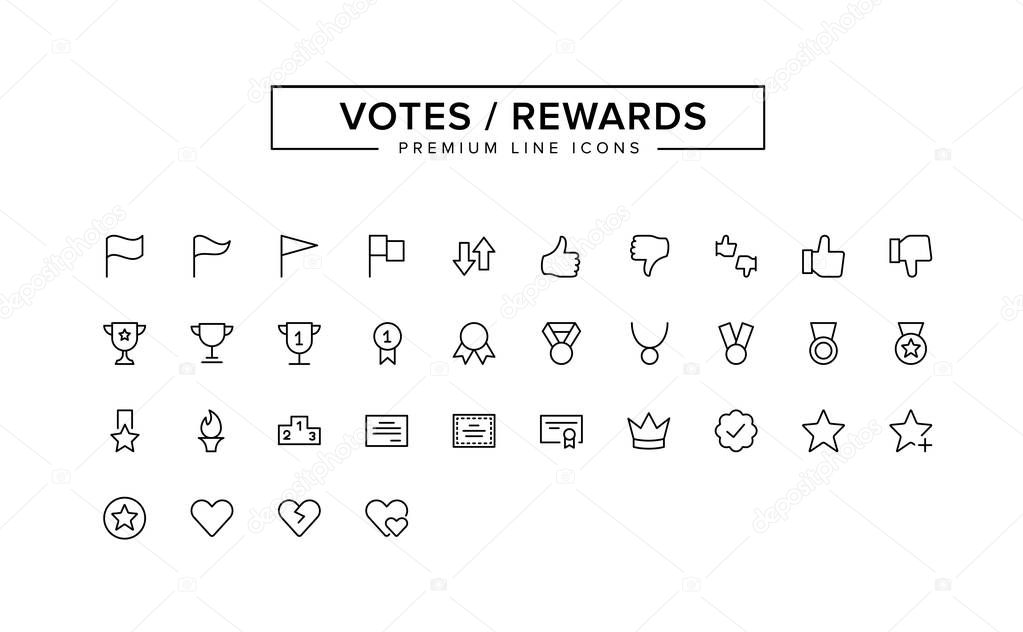 Votes Rewards Line Icon Set.