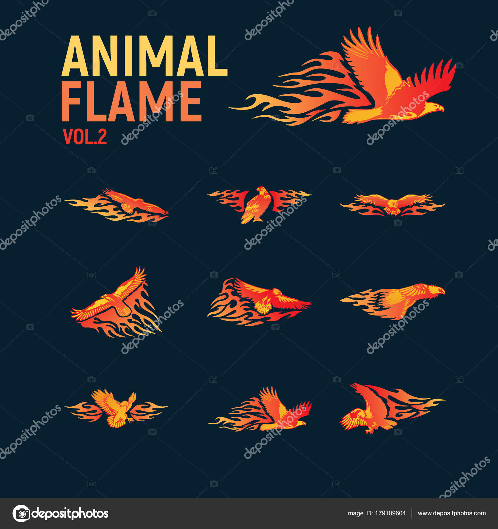 Animal Flame Mascot Set Logo Stock Vector C Oriu007 179109604